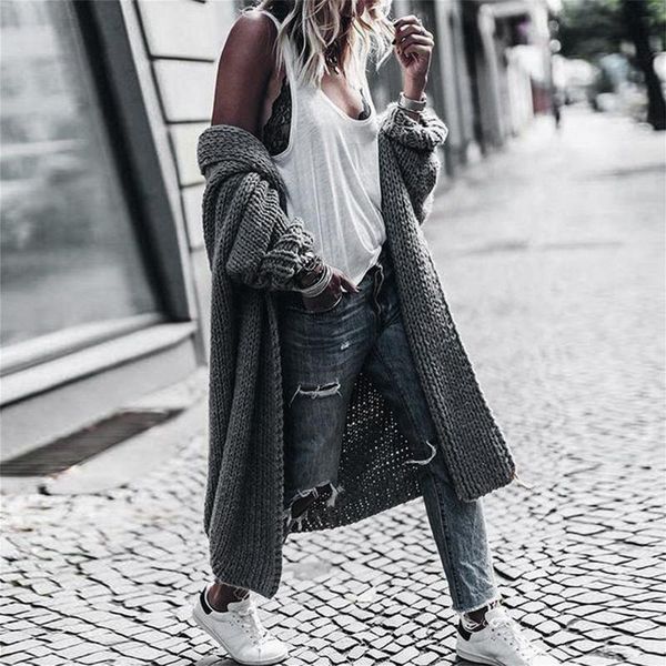 

women's knits & tees autumn winter fashion women dark knitting cardigan sweater long sleeve loose solid knitted pull femme oversize, White