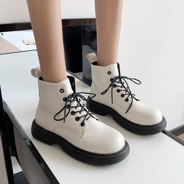 

boots 2021 women's winter soft leather shoes black botas wedges female lace up platforms women white mujer