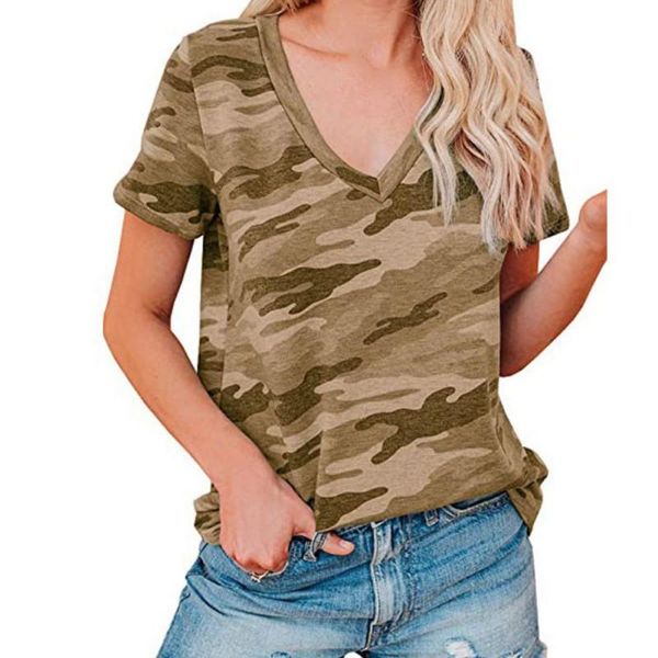

in spring and summer: v-neck short sleeve printed leopard t-shirt women's, White