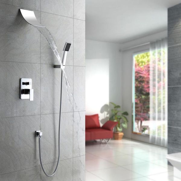

modern waterfall shower head and handshower chrome system bathroom sets