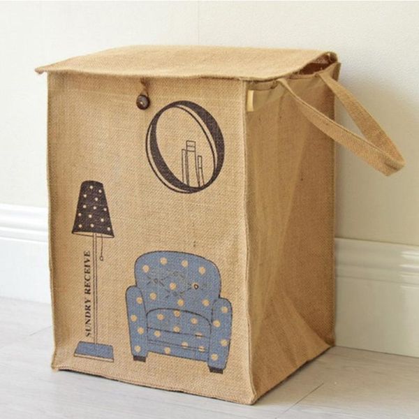 

laundry bags home jute dirty clothes storage bag beautiful printing with cover (pattern)