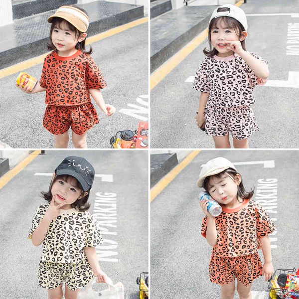 

19 new summer children and girls' leopard print 2-piece set 0-7 years old, White
