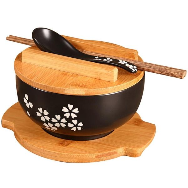 

bowls japanese style crockery bowl korean vintage noodles rice ceramic instant noodle chopsticks lid spoon pad