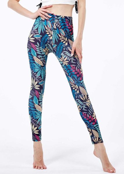 

digital printed high waist pants sports fitness leggings running, Black;blue