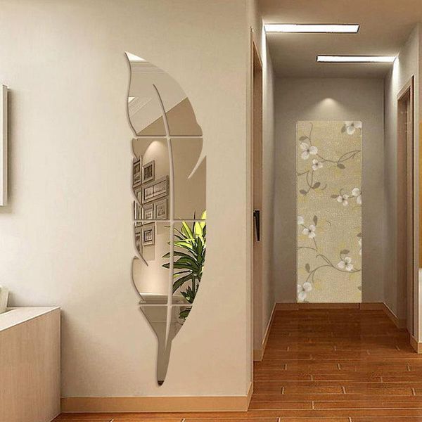 

mirrors diy feather plume 3d espejos decorativos para paredes body mirror wall sticker for living room art decorative