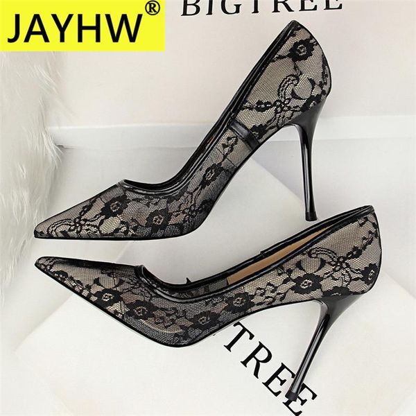 

pointed mouth black lace pumps summer women shoes high heel woman zipper wedding and party size 34-40 dress