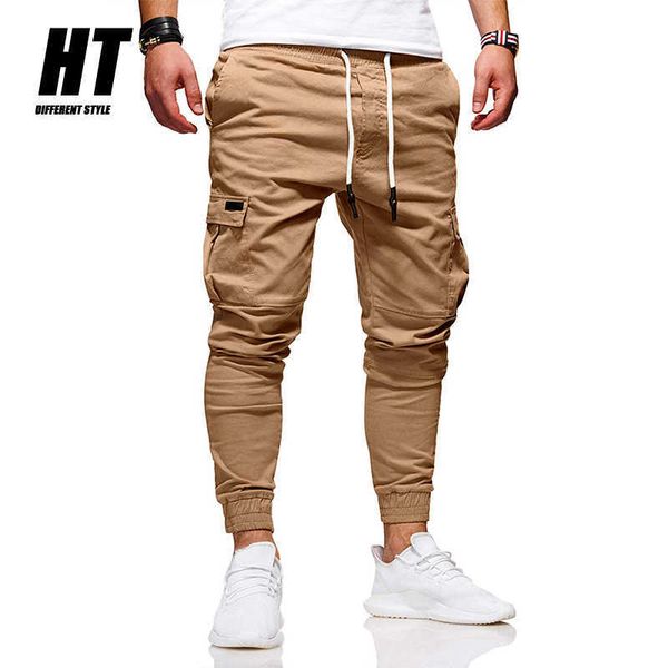 

casual men cargo pants hip hop streetwear joggers multi-pocket trousers solid fashion male harem pencil sweatpants 4xl 210603, Black