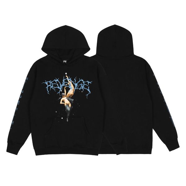 

angels lightning portrait arm plus fleece hoodies winter, Black