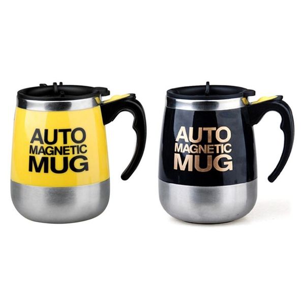 

mugs 2 pcs 304 stainless steel coffee milk mixing cup automatic self blender smart thermal cup,yellow & black