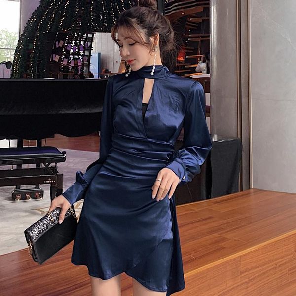 

casual dresses spring vintage style turtleneck lace solid lantern sleeve hollow out a-line temperament women's clothing 2021, Black;gray