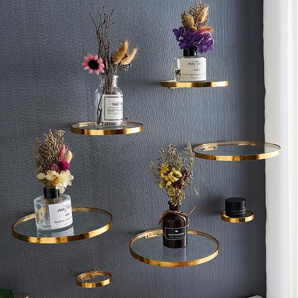 

other home decor creative metal wall shelf golden glass mirror simple decoration plant pot holder restaurant living room crafts