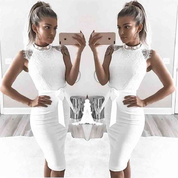 

kayotuas women dress lace o-neck bodycon evening party short pencil casual sleeveless slim fit sundress 210522, Black;gray