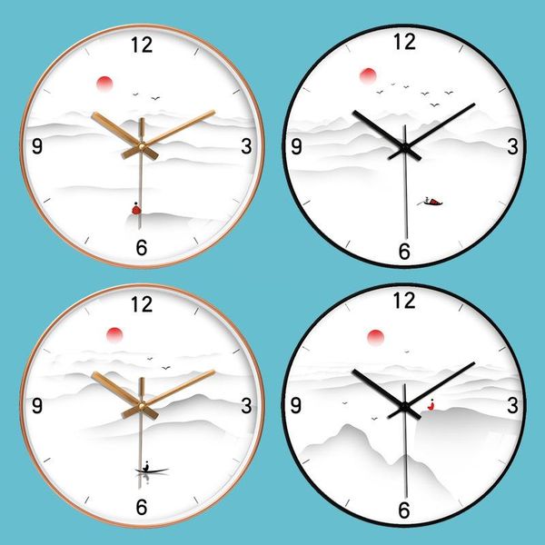 

wall clocks [10 inch 12 ] chinese style clock modern simple sunrise watches mute hanging for home kids rooms decor