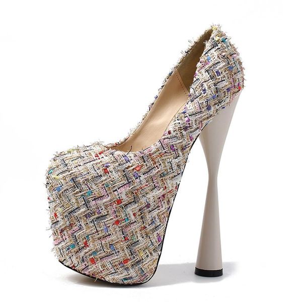 

dress shoes autumn knitting wool women high heels 19cm platform pumps nightclub evening party woman xkd3077, Black