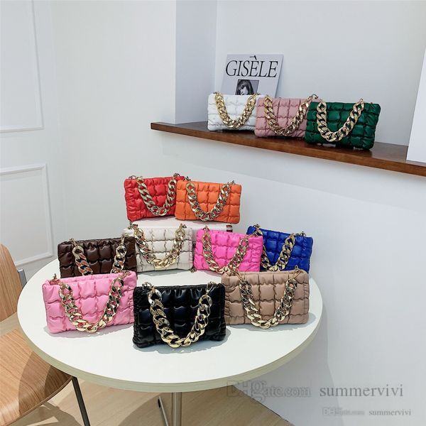 

luxury lady ruffle pu leather satchel women metals chain handbags ladies single shoulder bag designer square messenger bags h0108