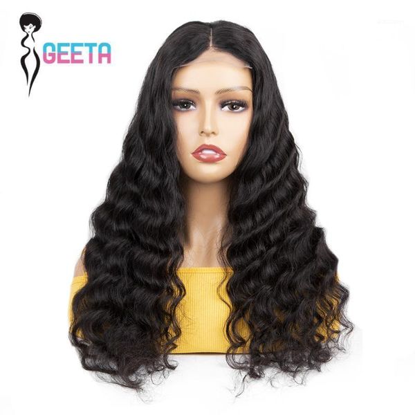 

geeta loose deep wave closure wig 180% 4x4 lace front human hair wigs brazilian frontal for women1, Black;brown