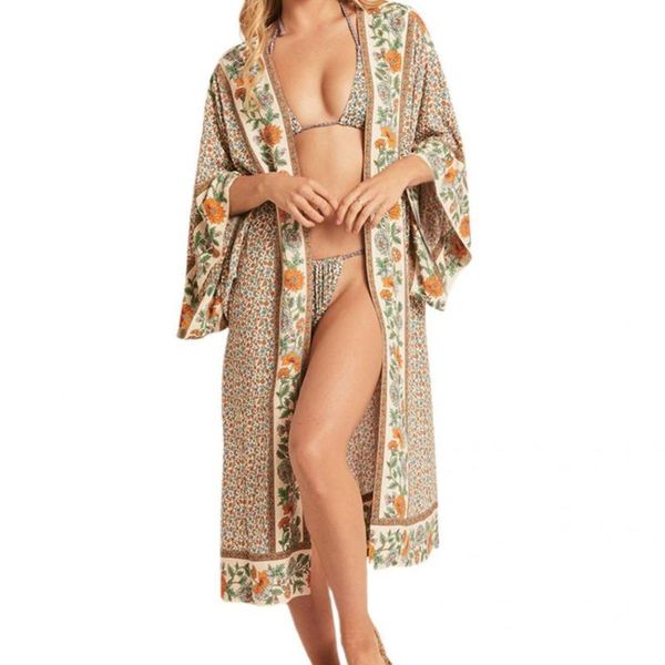 

women's swimwear comfy stylish floral printed open front beach cardigan bohemian for outdoor, White;black