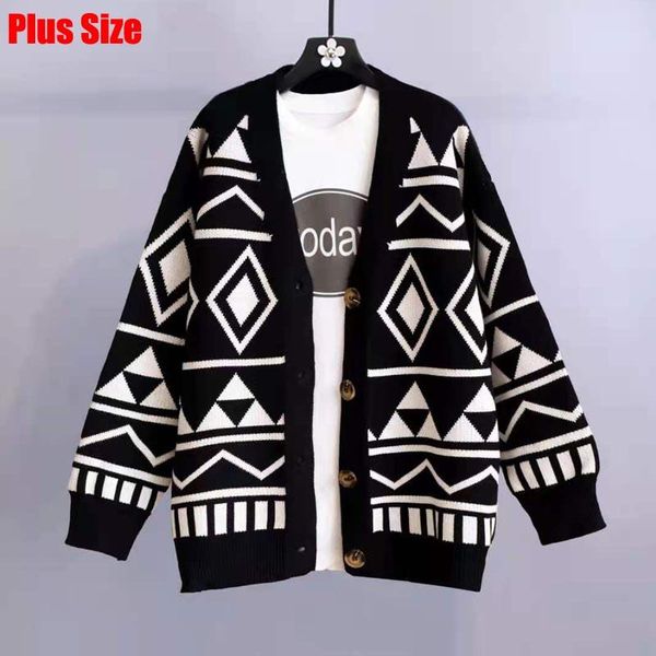

women's knits & tees 2022 plus size 3xl clothing long sleeve knitted sweater korean fashion vintage plaid button-down cardigan, White