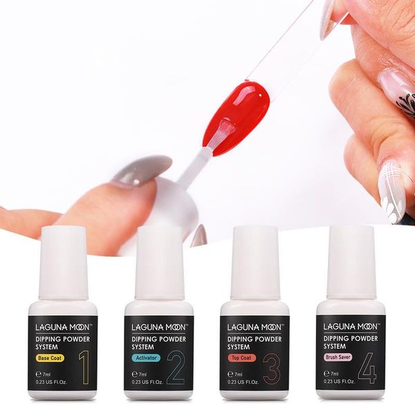 

nail art kits lagunamoon 7ml 4pcs glues manicure set for dipping powder natural decoration base coat activator brush saver
