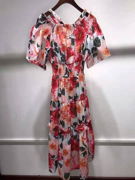 

dresses summer fashion style women slash neck red floral print short sleeve slim fit & flare, Black;gray