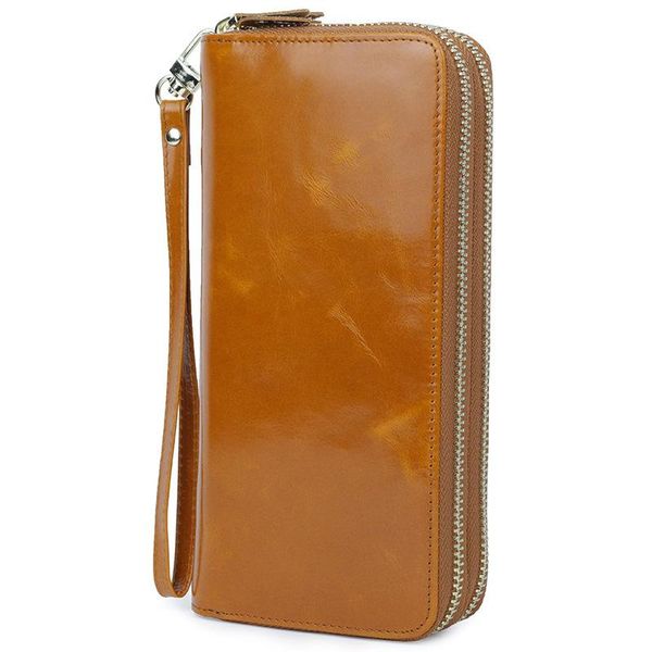 

wallets double zipper oil wax leather female wallet large capacity layer ladies long clutch, Red;black
