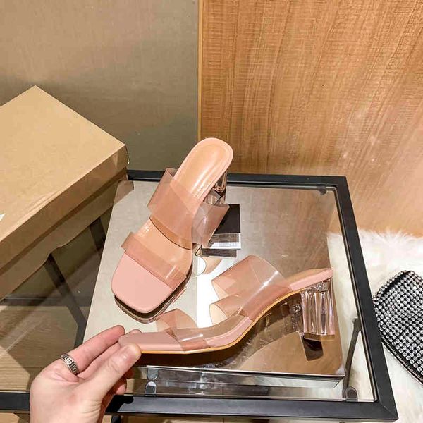

70% off wholesale flip-flops new transparent slippers square toe open high heel crystal women's shoes simple fashion sandals designer, Black