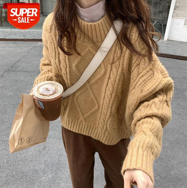 

[huang zheng] knitted turtleneck thick sweater women korean style loose twist cardigan m8405 #ji6q, Black;gray