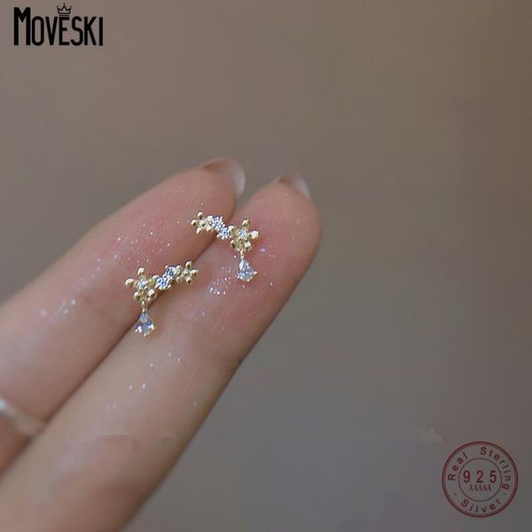 

stud moveski 925 sterling silver gold plated earrings zircon drop flower for women jewelry gift, Golden;silver