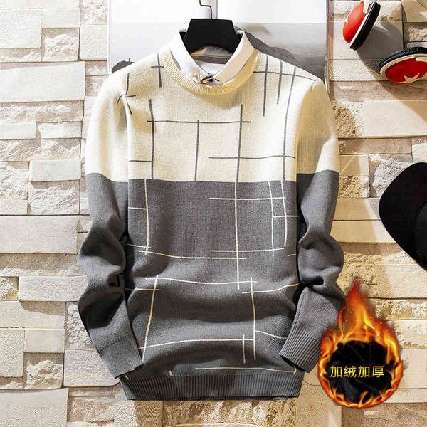

sweater knit men's clothing warm fake two shirt collar pullover plush thickened backing, White;black