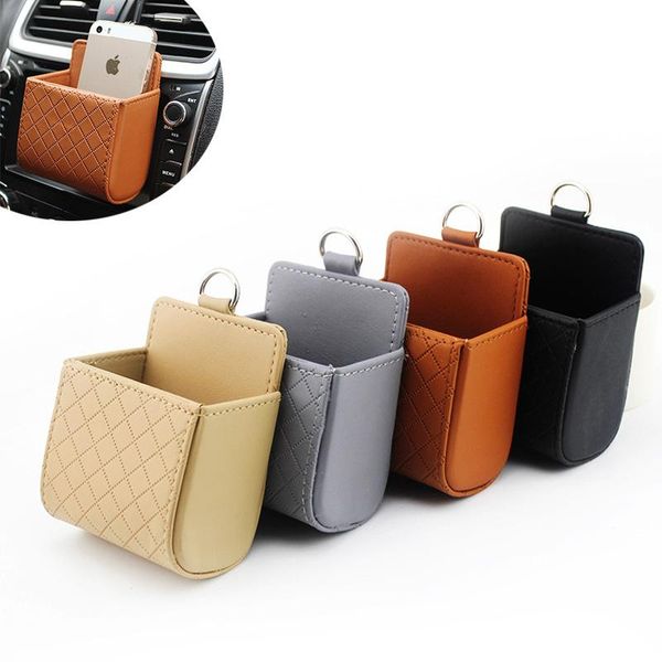 

car organizer mobile phone bag storage bucket pu leather auto outlet air vent trash case hand holder pouch
