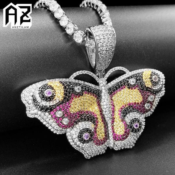 

pendant necklaces az hip hop iced out butterfly pendants necklace paved bling square cubic zircon stone for women men jewelry, Silver