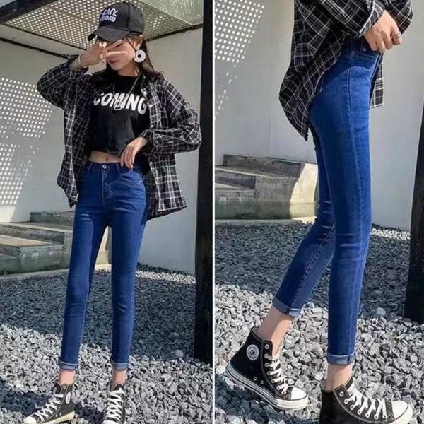 

women's jeans women autumn high waist pencil elegant vintage black plus size females trousers jean all-match skinny denim casual spring, Blue
