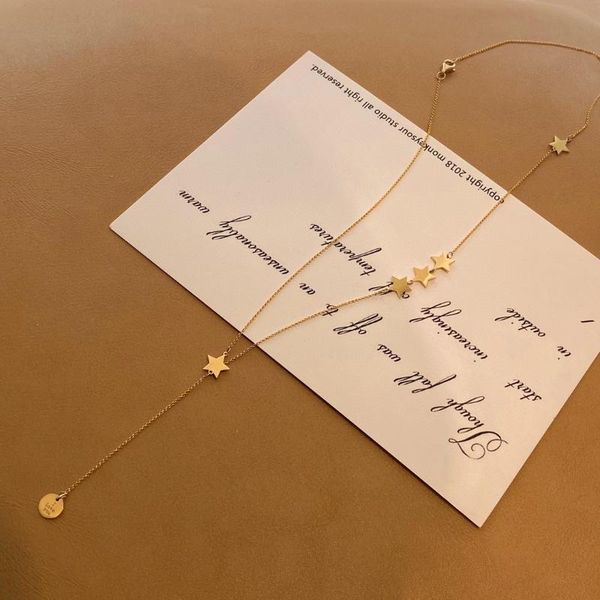 

chains 18k gold solid yellow real jewelry(au750) women sequins stars necklace wishing to the wish can be realized, Silver