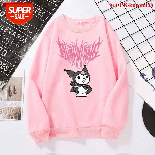 

kuromi surrounding heat transfer pink round neck sweater sports collarless daily casual plus velvet pullover #lu2q, Black