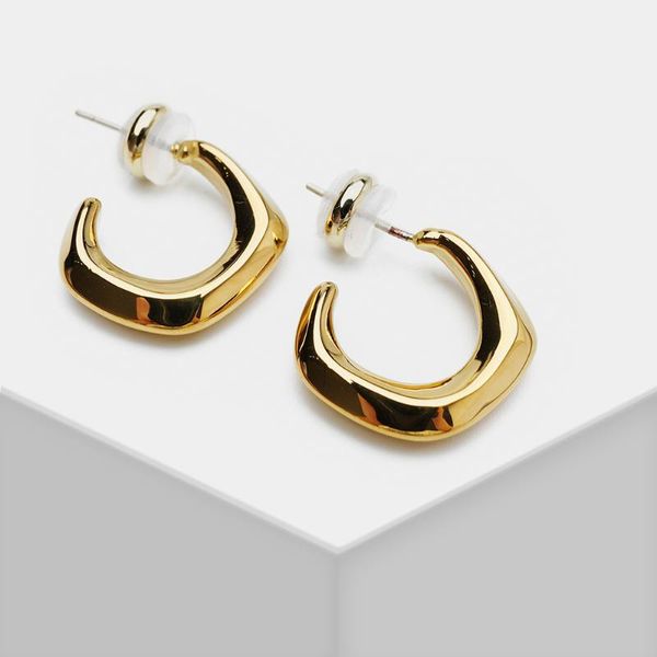 

hoop & huggie k20 amorita boutique trendy gold mental geometric irregular c shape stud earrings for women girl jewelry gift, Golden;silver
