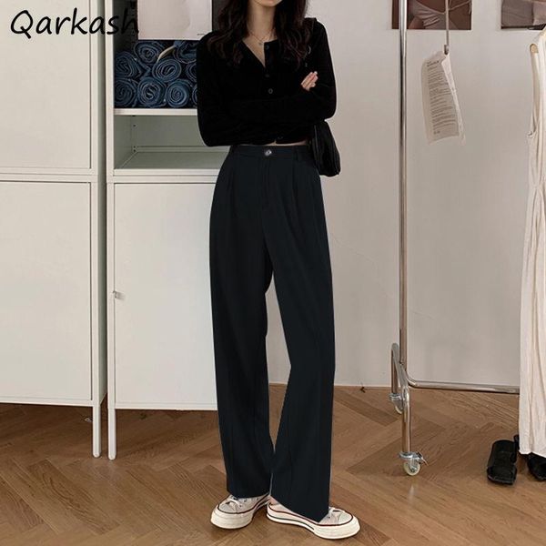 

women's pants & capris plus size s-3xl casual women solid mopping zipper wide-leg pockets all-match high waist trousers lady fashion bo, Black;white