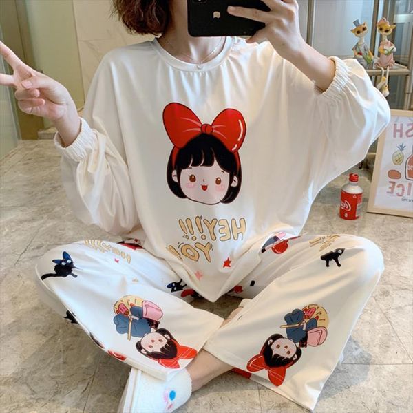 

japan anime kiki delivery service women sleepwear pajamas long sleeve pants pijama  3xl plus size nightwear girls pyjama, Black;red