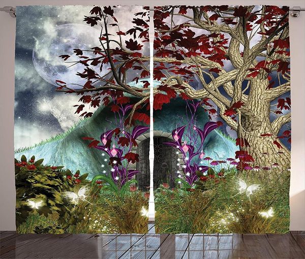 

curtain & drapes living room curtains mystical tree anime moon digital art wood door in forest print bedroom window home decor