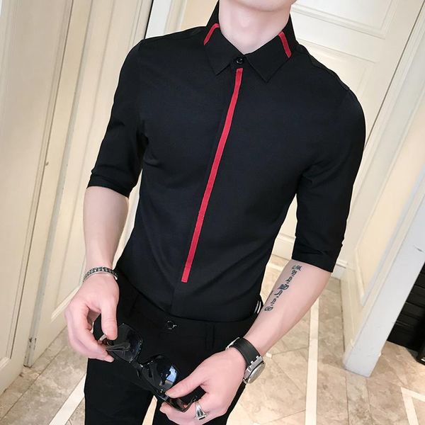 

gzdeerax ribbon mens shirts half sleeve summer dress fashion slim fit party man plus size 5xl men's casual, White;black