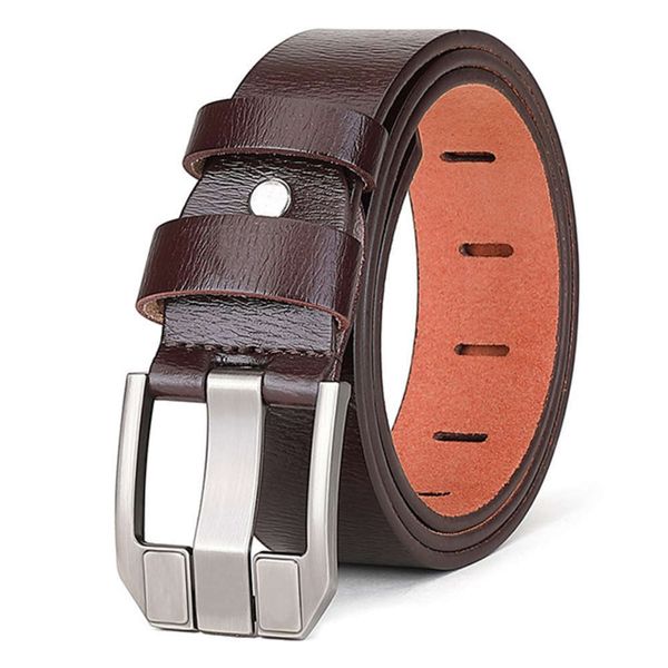 

leather single ring needle buckle casual all-match cowhide belt,men leather belt, Black;brown