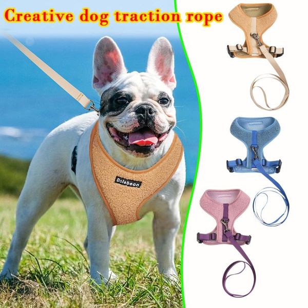 

winter pet dog plush warm vest traction rope chest strap teddy cashmere leash set for small dogs collar fleece x,m,l,xl collars & leashes