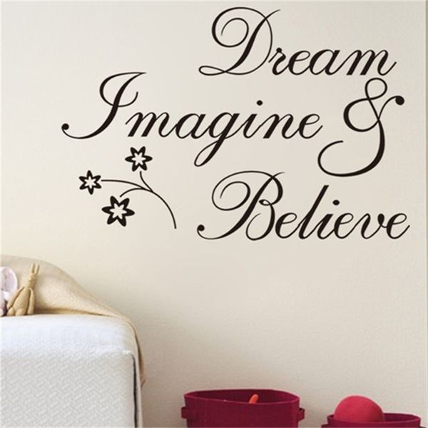 Neues Design „Dream Imagine Believe“ abnehmbarer PVC-Wandaufkleber für Schlafzimmer und Wohnzimmer 210420