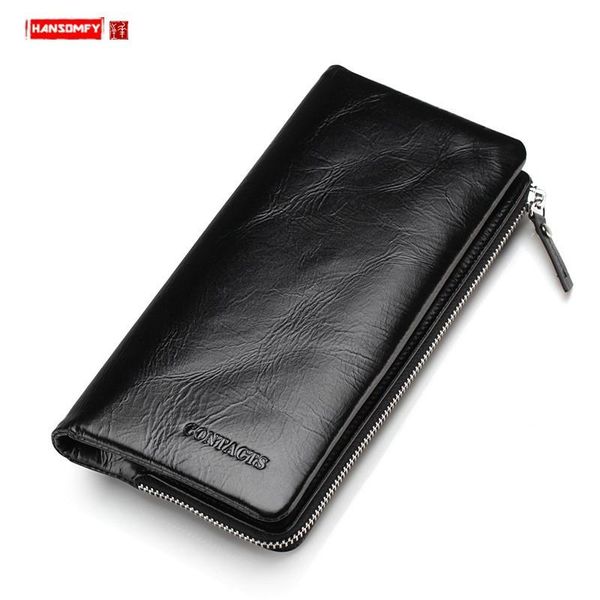 

wallets retro genuine leather men's wallet casual mobile phone clutch bag zipper coin purses male card holder long, Red;black