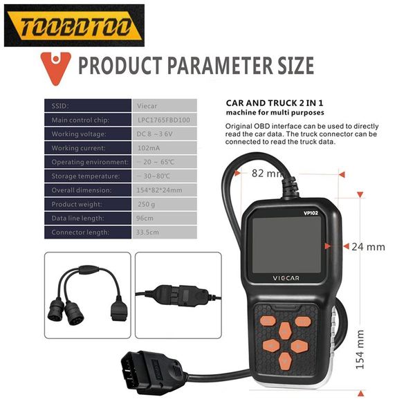 

code readers & scan tools viecar vp102 obd/eobd car diagnostic tool for j1939/j1587/j1708 heavy duty truck obd2 auto analyzer reading