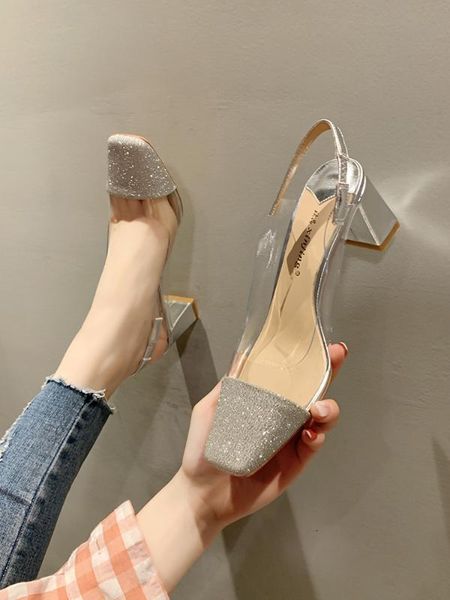 

sandals the fashion square set foot transparent joker high heels vb1g, Black