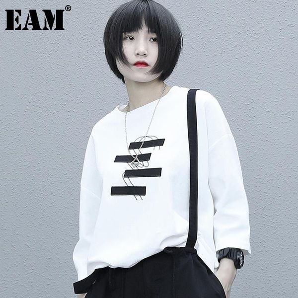 

women's t-shirt [eam] women black patch designs big size embroidery round neck bat sleeved fashion tide spring summer 2021 1dd6695, White