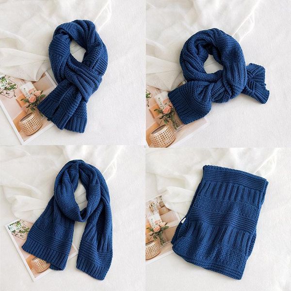 

scarves thicken knitting wool couple scarf double-sided women shawl wraps autumn winter long solid color soft keep warm, Blue;gray