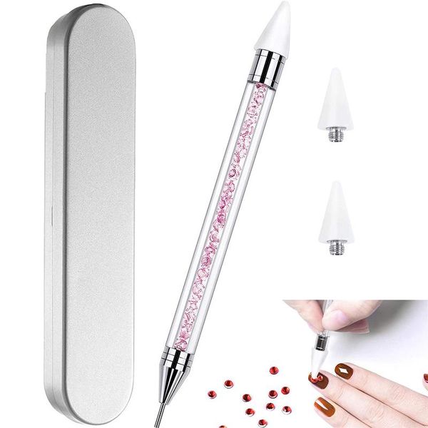 

nail art kits rhinestone picker dotting tool with extra 2 wax head, dual-ended diy acrylic handle