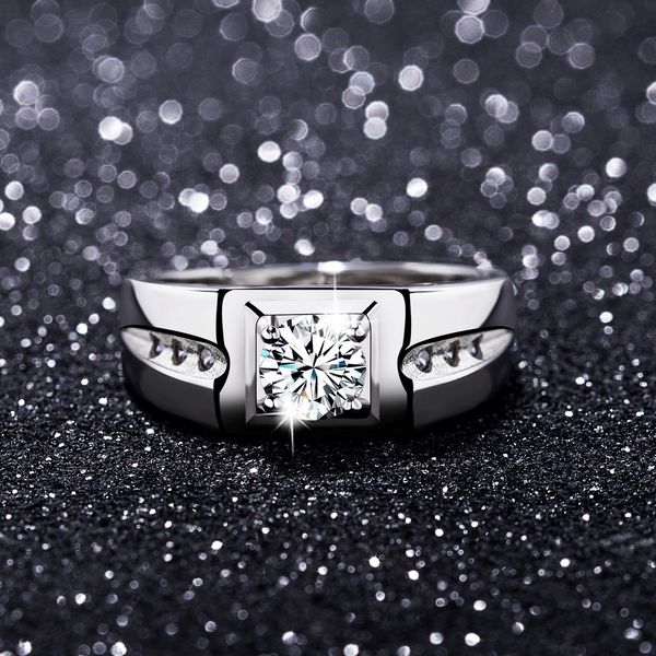 

s925 sterling silver platinum-plated diamond with side stones ring classic domineering men's wedding fashion luxury jewelry non-fading