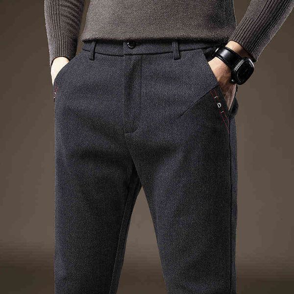 

jeans korean autumn winter men's frosted thickened high-end fashion versatile youth casual pants, Blue